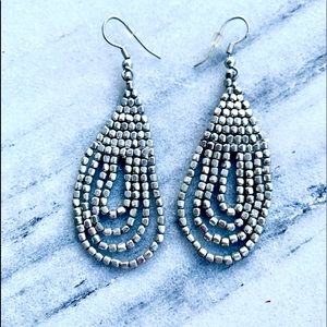 Silver Tone Beaded Dangling Bohemian Earrings